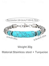 abordables Bijoux pour hommes-Bracelet bohème pour homme en acier titane et pierres naturelles, bracelet à maillons multicolores idéal pour les vacances à la plage, les tenues d'été décontractées et le quotidien.