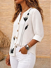 economico Arte &amp; Design Bluse-Per donna Camicia Tunica Top estivi Bottoni Ombre Floreale Grafico Vacanza Vintage Quotidiano Manica Lunga Scollo a V Top lunghi Casuale Quotidiano Ferie Bianco e nero Bianco - nero Estate Primavera