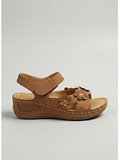 economico Sandali Piani-sandali con zeppa floreali marroni da donna - soletta morbida e ammortizzata, scarpe comode traspiranti con punta aperta, stile boho casual per passeggiate, viaggi, vacanze estive, attività