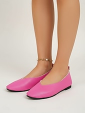 Χαμηλού Κόστους Γυναικείες Μπαλαρίνες-Γυναικεία ροζ φλατ παπούτσια με τετράγωνη μύτη, casual μινιμαλιστικά slip-on παπούτσια, άνετα μαλακά μπαλαρίνες από τεχνητό δέρμα για καθημερινή χρήση, γραφείο &amp;καλοκαίρι