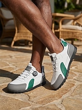 baratos Homens-Tênis casuais masculinos brancos e verdes com cadarço, leves e confortáveis para caminhada, respiráveis e com um toque de elegância, ideais para resorts, viagens de férias, momentos de lazer em destinos tropicais e para o dia a dia no verão.