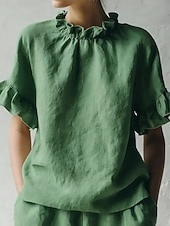 economico Bluse Semplici-Per donna Blusa Volant Elegante Essenziale Casual Manica Corta Dolcevita Top Regolari Quotidiano Blu Nero Bianco Rosa Verde Estate Primavera Autunno