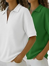  Multipack mit 2 Damen-Waffel-T-Shirts, Poloshirts, Waffelstrick-Tops, schlichte, modische Basics, klassische Kurzarm-Hemdkragen-Tops, lässige Alltags-Strand-Tops, gelb + orange