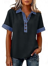  Mujer Sayo Vintage Elegante Manga Corta Tops regulares Diario Festivos Noche Azul Piscina Negro Blanco Amarillo Rosa Verano Primavera