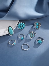 olcso Női Gyűrűk-Női bohém ötvözetből és türkizből készült gyűrűszett, 8 darabos, egymásra rakható vintage ujjpercgyűrűk tengerparti nyaraláshoz, hétköznapi nyári öltözékekhez és mindennapi bohém viselethez