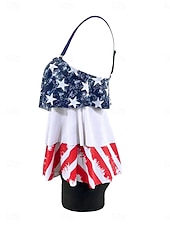 economico Tankini-Per donna Costumi da bagno Tankini Due pezzi Shorts Costume da bagno Controllo della Pancia Vita alta Snello Senza schiena Vacanza Abbigliamento da Spiaggia Bandiera Collo a U Senza Maniche Costumi
