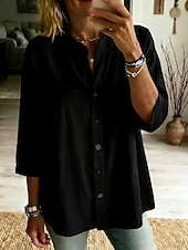preiswerte Einfache Blusen-Damen Bluse Einfarbig Täglich Stilvoll Basic Dreiviertelarm V Ausschnitt Normale Oberteile Lässig Täglich Blau Schwarz Weiß Rosa Grün Sommer Frühling