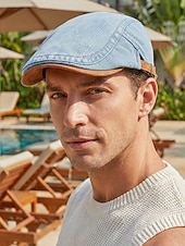 economico Cappelli da uomo-Berretto regolabile da uomo in denim e cotone, modello newsboy a cappello piatto multicolore, ideale per vacanze al mare, viaggi, guida e abbigliamento casual di tutti i giorni.