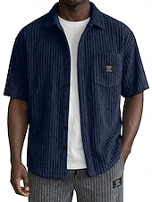  Herren Hemd Freizeithemd Cordhemd Knopfhemd Schwarz Weiß Burgunderrot Marineblau Kaki Kurzarm Einfach Hemdkragen Lässig Täglich Fronttasche Bekleidung Elegant Mode Lässig