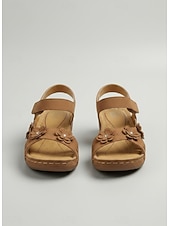 economico Sandali Piani-sandali con zeppa floreali marroni da donna - soletta morbida e ammortizzata, scarpe comode traspiranti con punta aperta, stile boho casual per passeggiate, viaggi, vacanze estive, attività