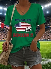  Per donna Maglietta Stampato Grafico Squadra di calcio Elegante Classico Casual Manica Corta Scollo a V Top Regolari Quotidiano Blu Nero Bianco Verde Estate Primavera