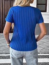  Per donna Maglietta A strisce Semplice Elegante Moda Manica Corta Scollo a V Top Regolari Casuale Quotidiano Spiaggia Blu Primavera