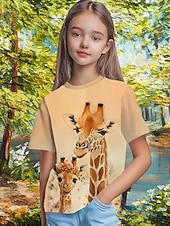  Girls' 3D Graphic Animal Giraffe T shirt Tee Short Sleeve 3D Print Spring Active Cute Kids 5-12 Years Casual Daily School Regular Fit