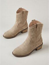 cheap Women-Women's Taupe Suede Western Ankle Boots - Classic Cowboy Short Boots with Embroidery &amp; Block Heel for Outdoor Music Festivals, Country Concerts &amp; Boho Style