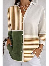 economico Bluse a righe e geometriche-Per donna Camicia Camicia a nido d'ape Camicia casual Grafico Geometrico Elegante Vacanza Vintage Manica Lunga Top Regolari Quotidiano All'aperto Abbigliamento casual alla moda Verde primavera Bianco