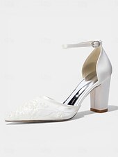 cheap Block Heel Pumps-Women's Champagne Embroidered Block Heel Pumps – Elegant Cocktail Party Dress Shoes