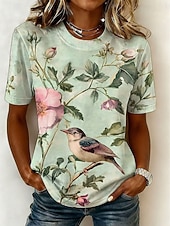 economico Maglietta Animali-Per donna Maglietta Stampato Floreale Grafico Libellula Bohemien Hawaiano Elegante Manica Corta Girocollo Top Regolari Casuale Quotidiano Blu Giallo Rosa Viola Verde Estate Primavera