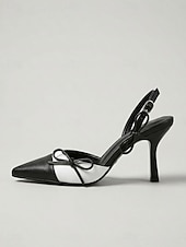 abordables escarpins à talon ouvert-Escarpins classiques noirs et blancs à bride arrière pour femme - élégants escarpins bicolores à bout pointu et nœud papillon, parfaits pour le bureau et un style urbain chic. &amp;événements sociaux