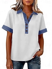  Mujer Sayo Vintage Elegante Manga Corta Tops regulares Diario Festivos Noche Azul Piscina Negro Blanco Amarillo Rosa Verano Primavera