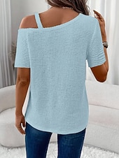 Χαμηλού Κόστους Απλή μπλούζα-Γυναικεία Μπλουζάκι Μπλουζάκι μπλουζάκι Κουρελού Σκέτο Μοντέρνα Στυλάτο Κλασσικό Κοντομάνικο Ασύμμετρος λαιμός Κανονικά μπλουζάκια Καθημερινά Εξόδου Σαββατοκύριακο