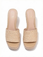 economico Sandali espadrilles-Sandali con zeppa intrecciati color kaki naturale da donna - espadrillas con plateau e texture in paglia intrecciata per vacanze all'aperto e resort al mare &amp;viaggi estivi