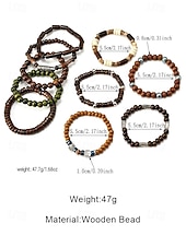 Χαμηλού Κόστους Ανδρικά κοσμήματα-Σετ ανδρικών βραχιολιών με ξύλινες χάντρες μποέμ, 10 ελαστικά βραχιόλια με χάντρες που στοιβάζονται για διακοπές στην παραλία, καθημερινή casual ένδυση, ταξίδια και φεστιβάλ