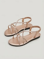 cheap Flat Sandals-Women's Strappy Flat Comfort Sandals, Open Toe Elastic Back Casual Dress Shoes for Garden Parties, Outdoor Events &amp; Summer Walks