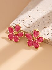 Недорогие Женская серьга-Женские серьги в богемном стиле, материал — сплав, 3D-цветочный дизайн, различные цвета, легкие и элегантные, идеально подходят для пляжного отдыха и повседневной носки.