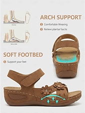 economico Sandali Piani-sandali con zeppa floreali marroni da donna - soletta morbida e ammortizzata, scarpe comode traspiranti con punta aperta, stile boho casual per passeggiate, viaggi, vacanze estive, attività