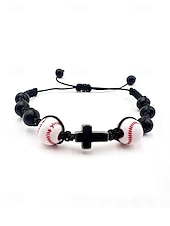 abordables Accesorios-Pulsera deportiva para hombre de materiales mixtos con motivos de fútbol y baloncesto. &amp;Cuentas de fútbol, tamaño ajustable, accesorio de apoyo para aficionados, ropa informal para el día del partido,