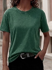 ieftine tricou simplu-Tricou softfade™ pentru femei, 100% bumbac, spălat, vintage, topuri, modă, stilat, clasic, mânecă scurtă, guler rotund, topuri lungi, casual, zilnic, plajă, roz, roșu, albastru, verde iarbă, negru, portocaliu, vară, primăvară