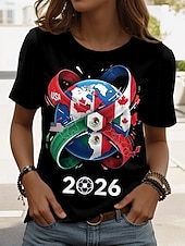  Damen-T-Shirt mit Grafikprint zur Fußball-Weltmeisterschaft 2026 – stylisch, klassisch, lässig, Kurzarm, Rundhalsausschnitt, normale Passform, für Freizeit, Sport, Sommer, Frühling