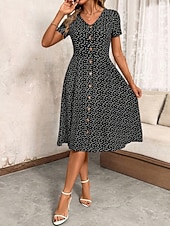 cheap Floral Dress-Women's Midi Dress A Line Dress Casual Outdoor Going out Regular Fit Polka Dot Short Sleeve V Neck Navy Black Wine Green Summer Spring