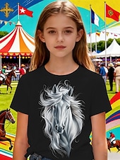 economico Animali 3D della Ragazza-Derby del Kentucky Ragazze 3D Grafico Cavallo Maglietta Manica Corta Stampa 3D Estate Primavera Sport Moda Streetwear Bambini 4-12 Anni Girocollo Casuale Quotidiano All'aperto Vestibilità regolare