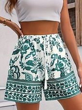 abordables Bermuda-Femmes Joggings Chinos Shorts Vacances ancien Boho Court Taille haute Fleuri Graphique Avec Poches Ceinture Élastique Imprimé Confortable Confort Doux Micro-Élastique Extérieur Rue Bleu Vert Ét
