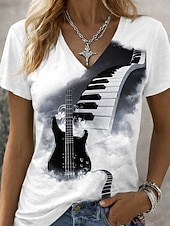  Per donna Maglietta Stampato Floreale Grafico Musica Vintage Elegante Classico Manica Corta Scollo a V Top Regolari Quotidiano Sportivo Uscire Bianco Viola Estate Primavera Autunno Inverno
