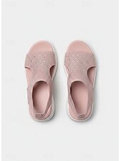 preiswerte Komfortsandalen-Pinkfarbene Damen-Stricksandalen mit Strasssteinen – atmungsaktive Plateau-Sommerschuhe zum Spazierengehen, Reisen und für den Urlaub &amp;Freizeitkleidung