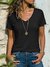  Pentru femei Supradimensionate Tricou Tricouri Culoare solidă Stilat Clasic Casual Manșon scurt În V Topuri obișnuite Zilnic Ieșire Sfârșit de săptămână Negru Alb Roz Deschis Mov Deschis Albastru