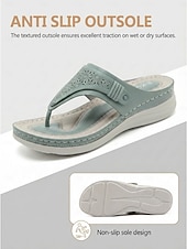 cheap Comfort Sandals-Women's Green Arch Support Flip Flop Sandals – Comfortable Cushioned Wedge Thong Sandals, Lightweight Casual Summer Shoes for Walking, Beach, Travel &amp; Daily Wear