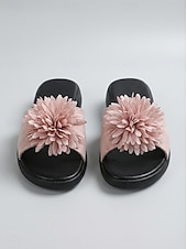 ieftine Sandale tip slide-Sandale galbene plate pentru femei – sandale cu imprimeu floral pentru ieșiri casual, petreceri în grădină și vacanțe de vară