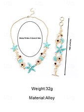 Χαμηλού Κόστους Γυναικείο Κολιέ-Γυναικείο κολιέ και βραχιόλι με μπλε και άσπρο αστερία από κράμα μποέμ, κοσμήματα διακοπών στην παραλία για ταξίδια, στυλ θέρετρου και καθημερινή casual ένδυση