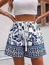 abordables Bermuda-Femmes Joggings Chinos Shorts Vacances ancien Boho Court Taille haute Fleuri Graphique Avec Poches Ceinture Élastique Imprimé Confortable Confort Doux Micro-Élastique Extérieur Rue Bleu Vert Ét