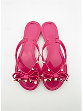 billige Sklisandaler-svarte sløyfeflip-flops med pigg for kvinner – elegante strandsandaler med komfortabel flat såle for sommerbruk