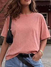 ieftine tricou simplu-Tricou damă 100% bumbac, vintage, spălat, topuri, modă, stilat, clasic, mânecă scurtă, guler rotund, topuri lungi, casual, zilnic, plajă, trandafir, roșu, albastru, verde iarbă, negru, portocaliu, vară, primăvară