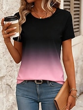 abordables T-shirt Art &amp; Design-Femmes T-shirt Imprimé A Ombre Graphique Élégant Classique Occasionnel Manche Courte Col ras du cou Col rond Hauts Réguliers Quotidien Rose Claire Été Printemps