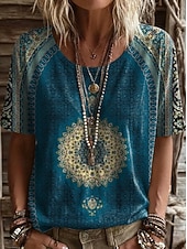 economico T-shirt Boho-Per donna Maglietta Stampato Floreale Grafico Geometrico Vintage Elegante Casual Manica Corta Scollo a V Top lunghi Casuale Quotidiano Weekend Blu Viola / Blu Nero Giallo Vino Estate Primavera