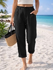 ieftine Pantalonii-Pentru femei Pantaloni cu aspect de in Pantaloni casual Vacanță De Bază Lungime până la glezne Talie Înaltă Comfortabil Inelastic Vacanță Oficial Stradă Albastru piscină Gri Închis Caisă Negru Var