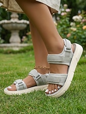 economico Sandali Sportivi-sandali sportivi piatti grigi da donna – sandali da passeggio leggeri e regolabili con triplo cinturino, scarpe comode per esterni, da viaggio &amp;abbigliamento quotidiano