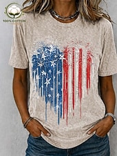  T-Shirt da donna in cotone 100% per il Giorno dell'Indipendenza Americana stampa grafica bandiera astratta stilosa base classica a maniche corte girocollo collo rotondo tops regolari casual