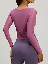 cheap Yoga Tops-Women's Sports Bra Top 2 Piece Yoga Top V-neckline Quick Dry Lightweight Comfortable Mesh Long Sleeve Sports Solid Color Top For Gym Workout Running Fitness Classic-Fit Activewear